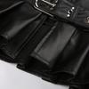Women's Spice Girls Studded Belt Split Fashion Street Sexy Low Waist A-Line Leather Pleated Skirt