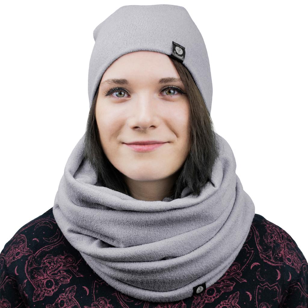Zestaw Dzianinowy Czapka I Komin 1W M01 Szary S