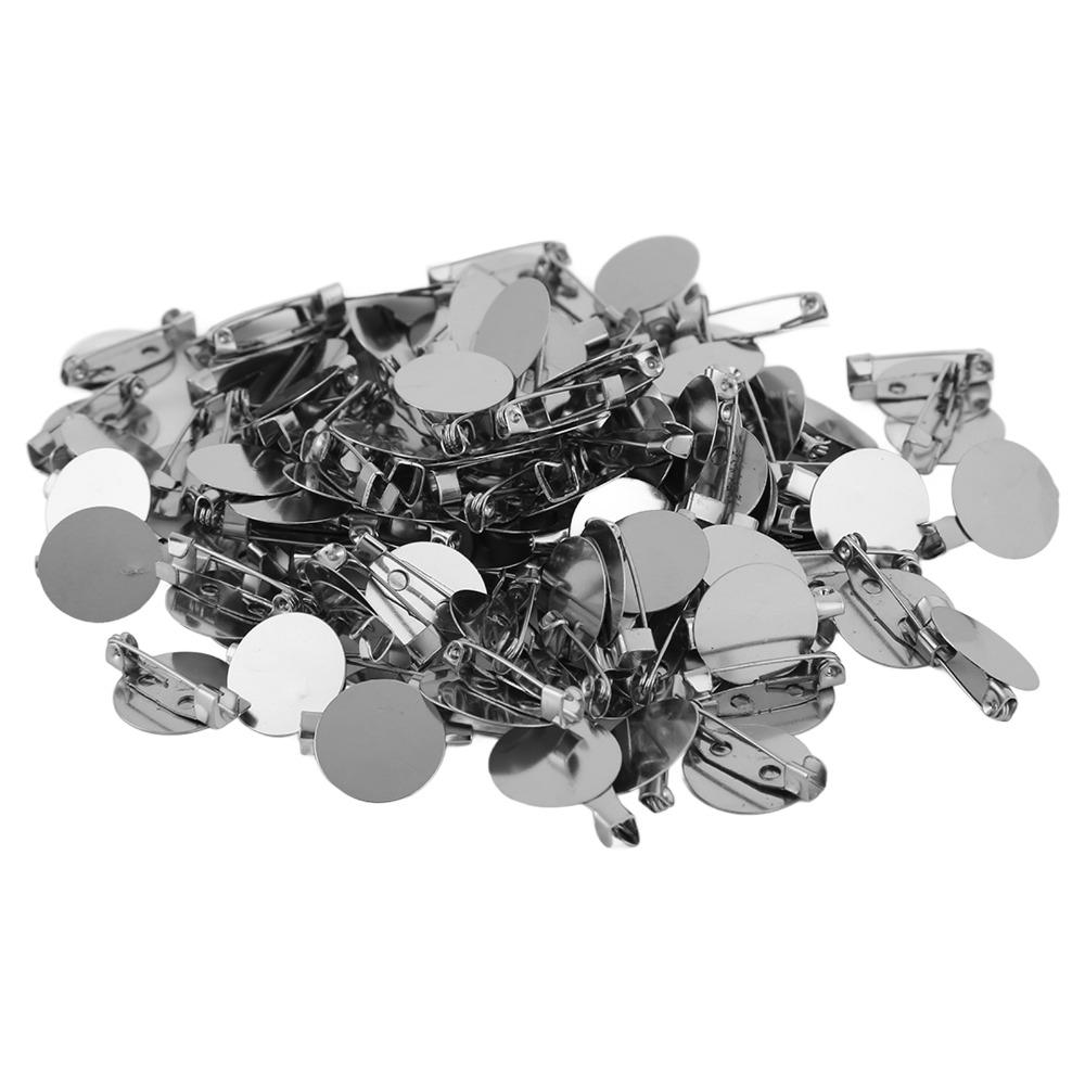 100pcs Metal Brooch Clasps Silver Brooch Blank Round Tray Brooch Clasp Clip Pins  DIY Jewelry Craft