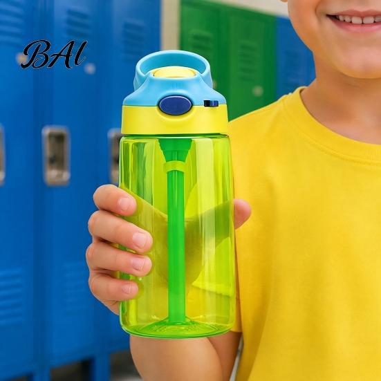 Anti Choking Training Bottle for Kids Cartoon Sippy Cup, 470ml Water with Straw Adjustable Strap, Pop Up Toddler Lid Flip Top Tumbler School, Portable