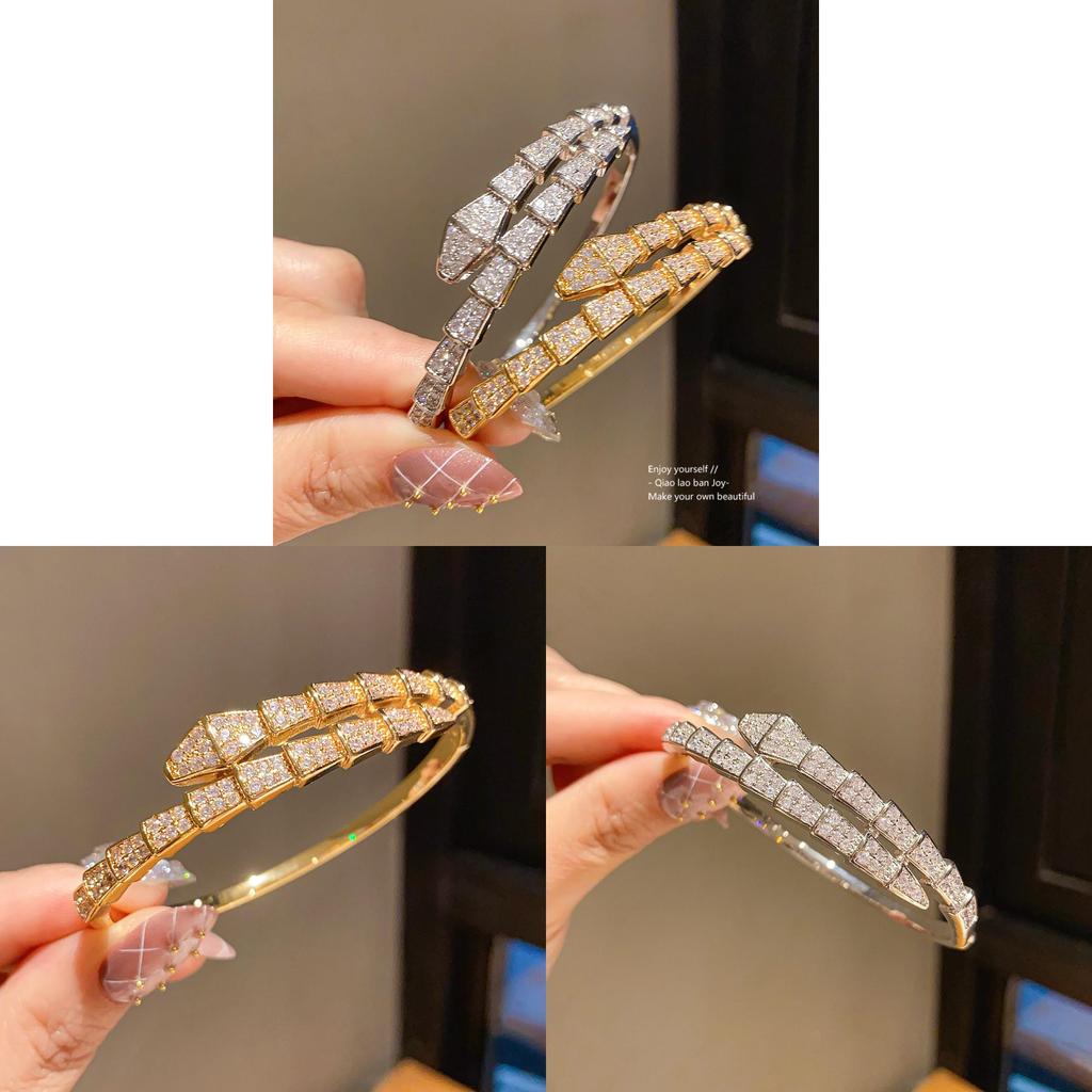 Animal Inspired Jewelry Braided Snake Shape Copper Bracelet With Zirconium Accents For Women