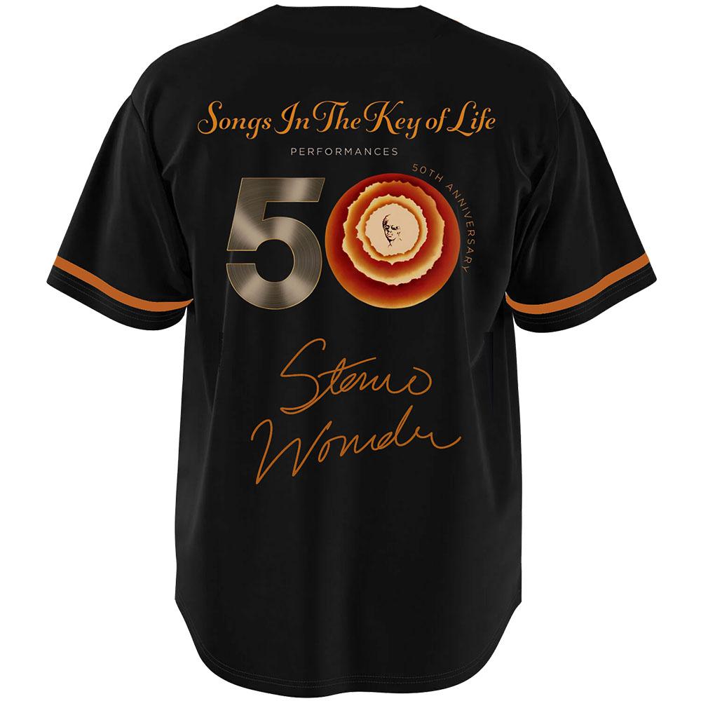 Maglia da baseball per il tour del 50° anniversario di Songs in The Key of Life, T-shirt con stampa Stevie Wonder, Top alla moda con bottoni
