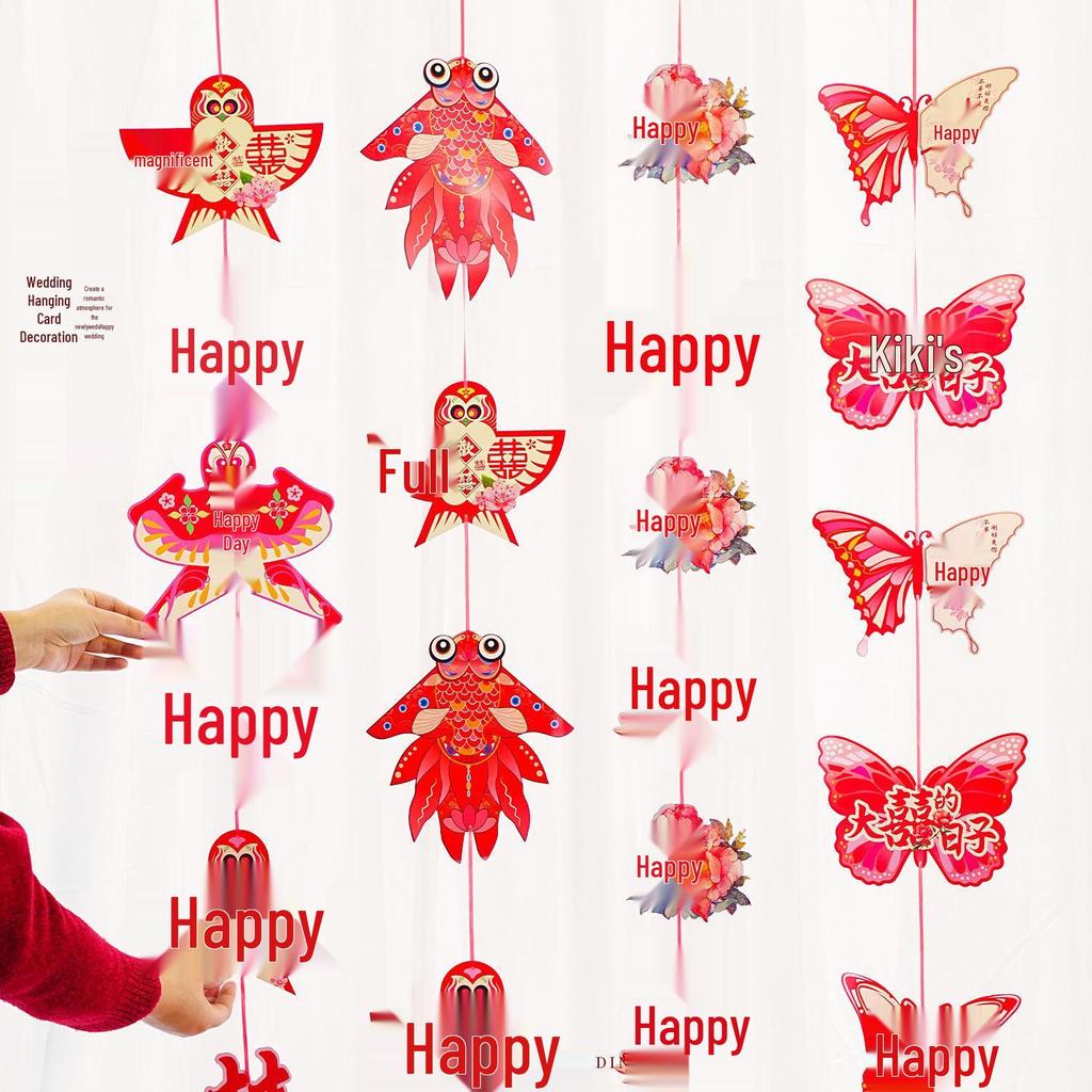 Red Wedding Room Bunting Ceiling Decorations for Bride and Groom's Bedroom and Living Room