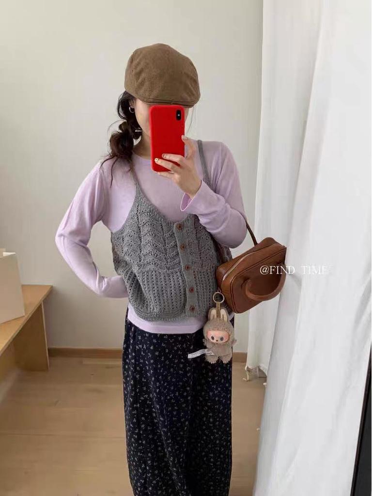 Herbst 2025 Wellenmuster Strickweste: Koreanischer Stil einreihiges Lagen-Tanktop