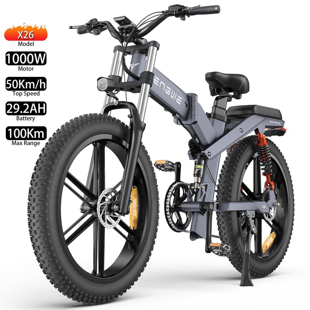 Electric Bike Foldable ENGWE X26 1000W Motor Top 48V 29.2AH Max Range 100Km Load 150KG Full Suspension Ebike