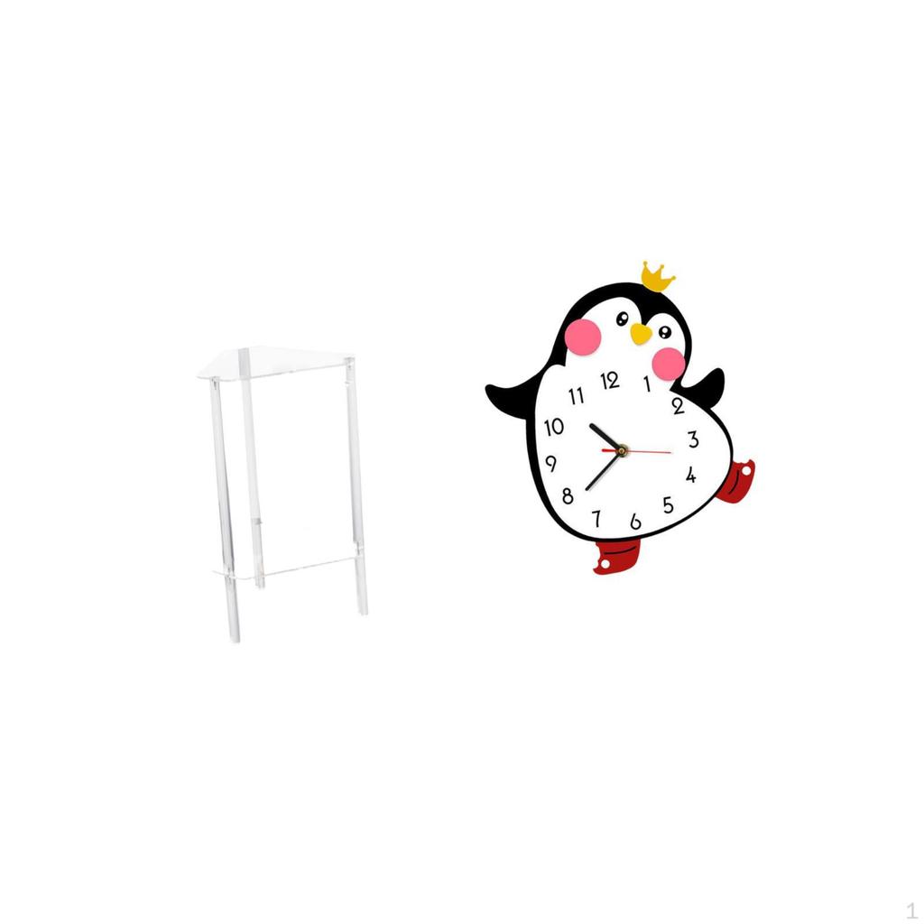 Minimalist Clear Acrylic Side Table NightStand with Cartoon Penguin Wooden Wall Clock Modern Bedside