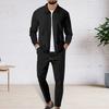 Yousheng 2Pcs/Set Men Outfit Lapel Long Sleeve Zipper Placket Coat Elastic Waist Adjustable Drawstring Long Pants Set
