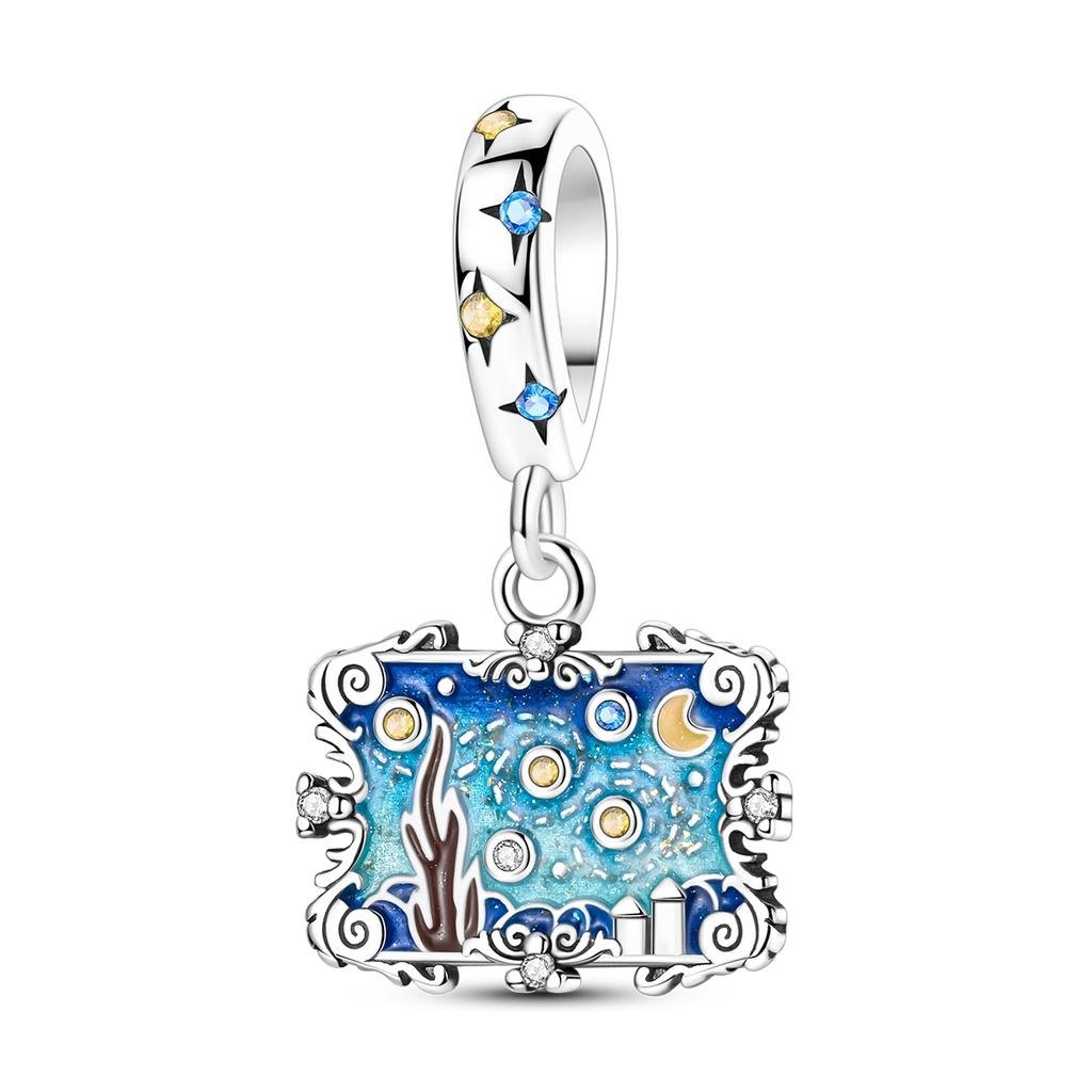 Van Gogh'S Starry Night Charms Copper Blue Beads Fit Original Bracelet Diy For Woman Jewelry