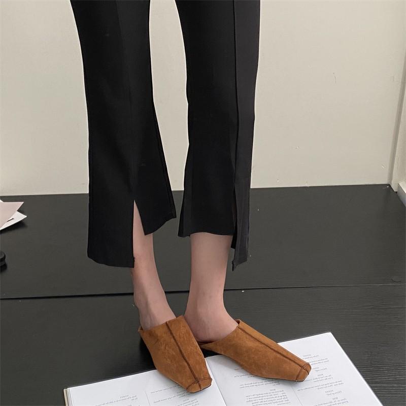 Fashion Female Shoes Mules For Women 2025 Square Toe Loafers Ladies' Slippers Luxury Slides Low On A Wedge New Block Heels Designer