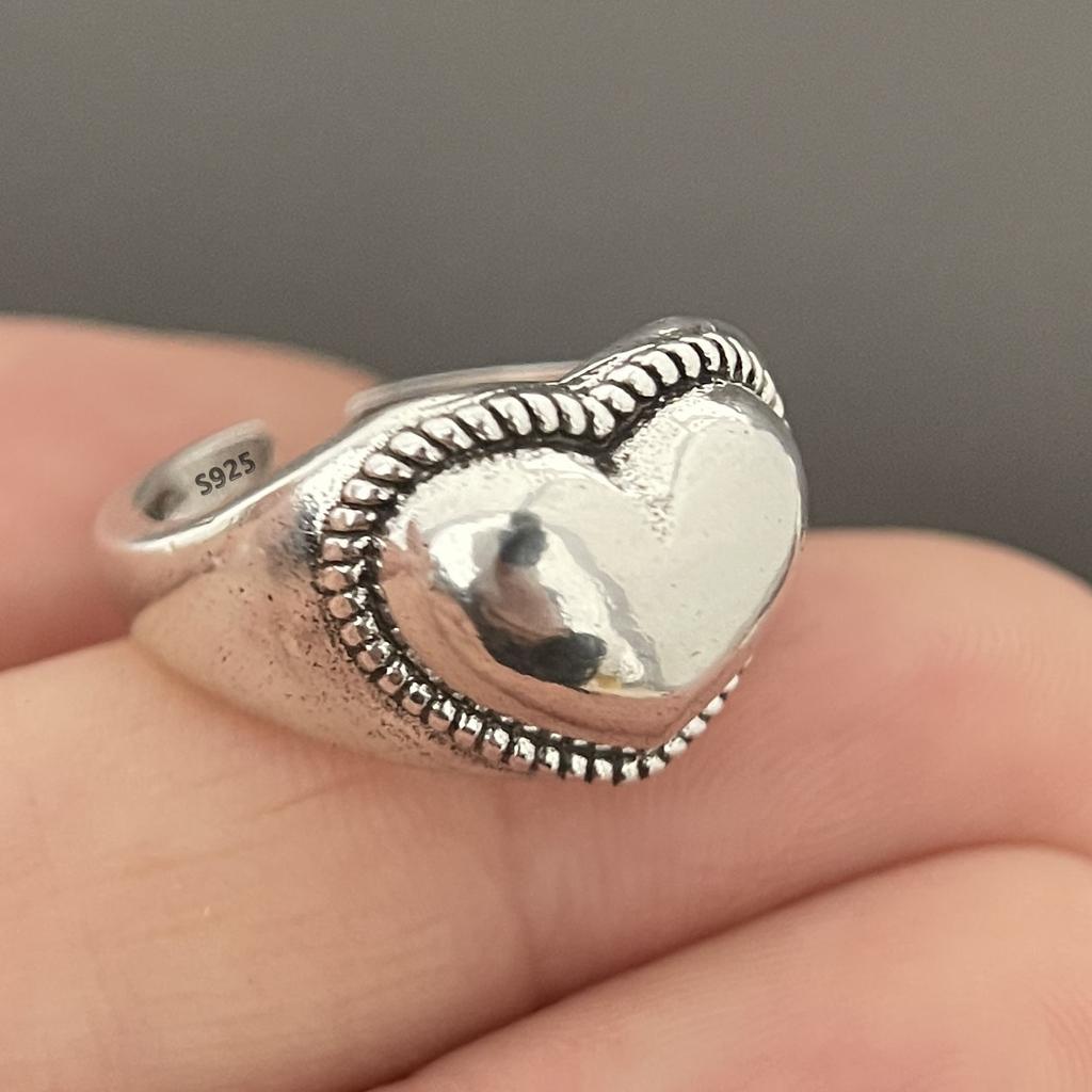 925 Silver Rings for Women Couple Minimalist Handmade Simple Retro Heart Ring Party Jewelry Gift Prevent Allergy