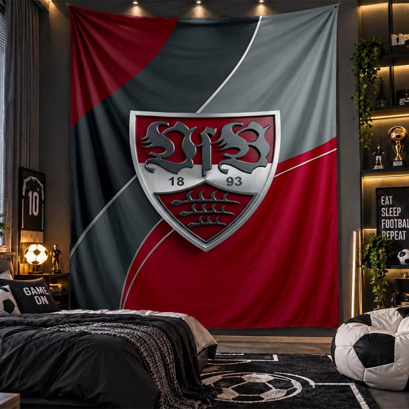 Wall Hanging Tapestry VfB Stuttgart Football Print Cloth for Living Room Bedroom Home Decor
