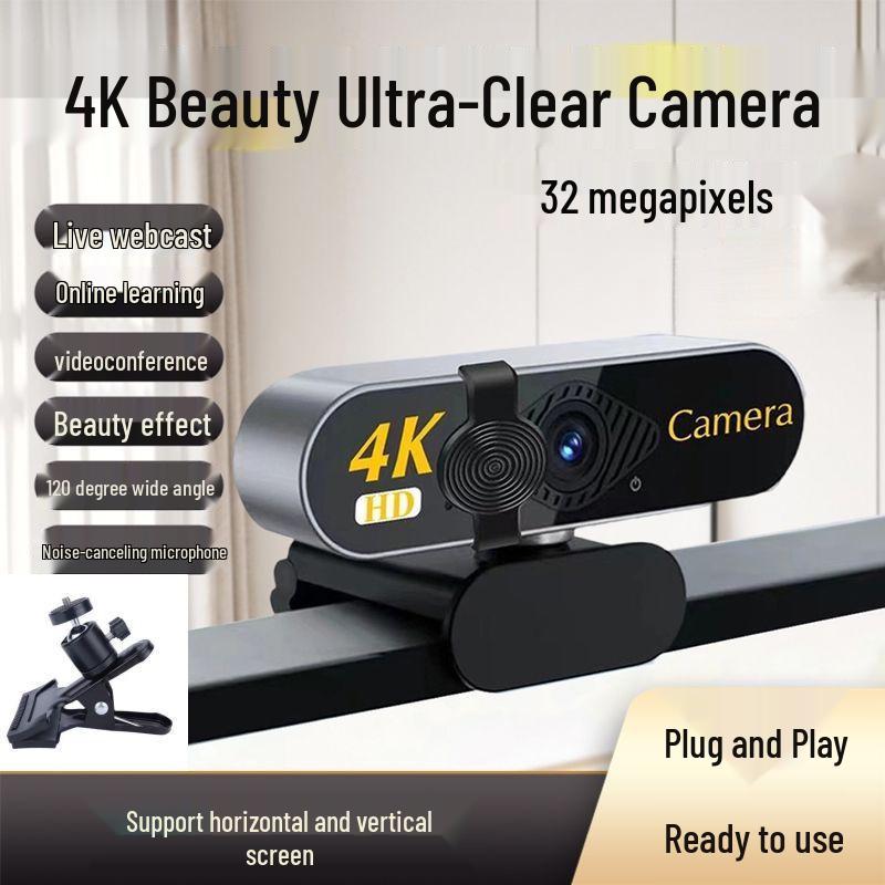4K Ultra HD Camera with USB, Desktop/Laptop Microphone for Horizontal/Vertical Streaming & Online Meetings