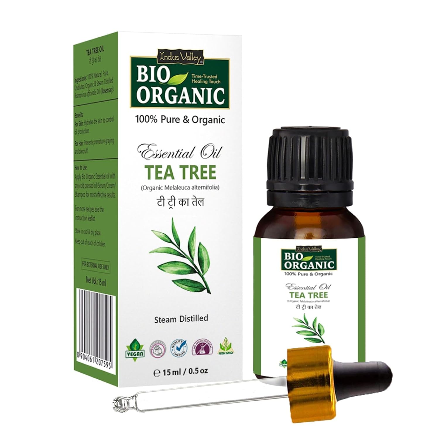 

Indus Valley 100% Pure Natural & Organic, Undiluted Tea Tree Essential Oil with Therapeutic Grade & Glass Dropper for Skin, 15ml X pack of 2