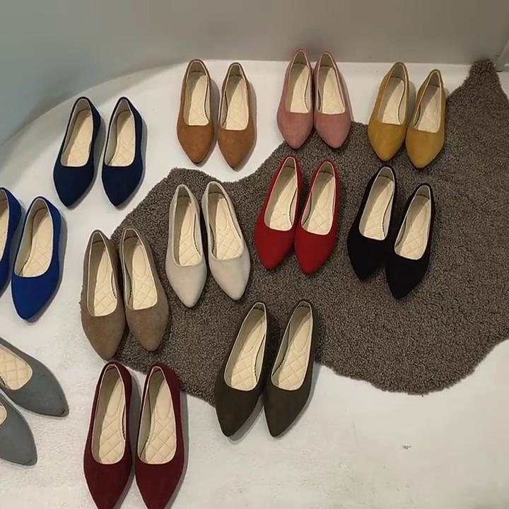 Moda Kadın Sivri Burun Loafer'lar Tekne Ayakkabı Bale Rahat Daireler Ayakkabı