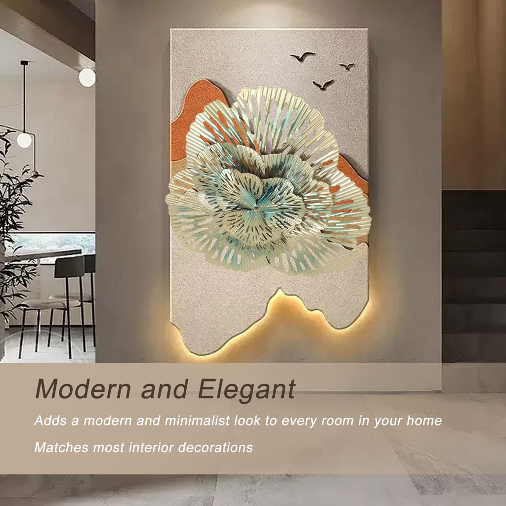 Metal Wall Decor Modern Stylish Triangular Ginkgo Flower Iron 3D Wall Sculpture for Living Room Bedroom Hall