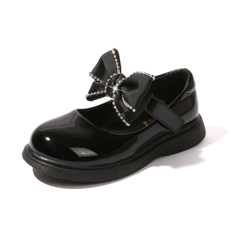 2024 Spring Children School Shoes Round-toe Versatile Soft Girls Loafers Black Uniform Bow Elegant Kids Shoes Drop Shipping PU
