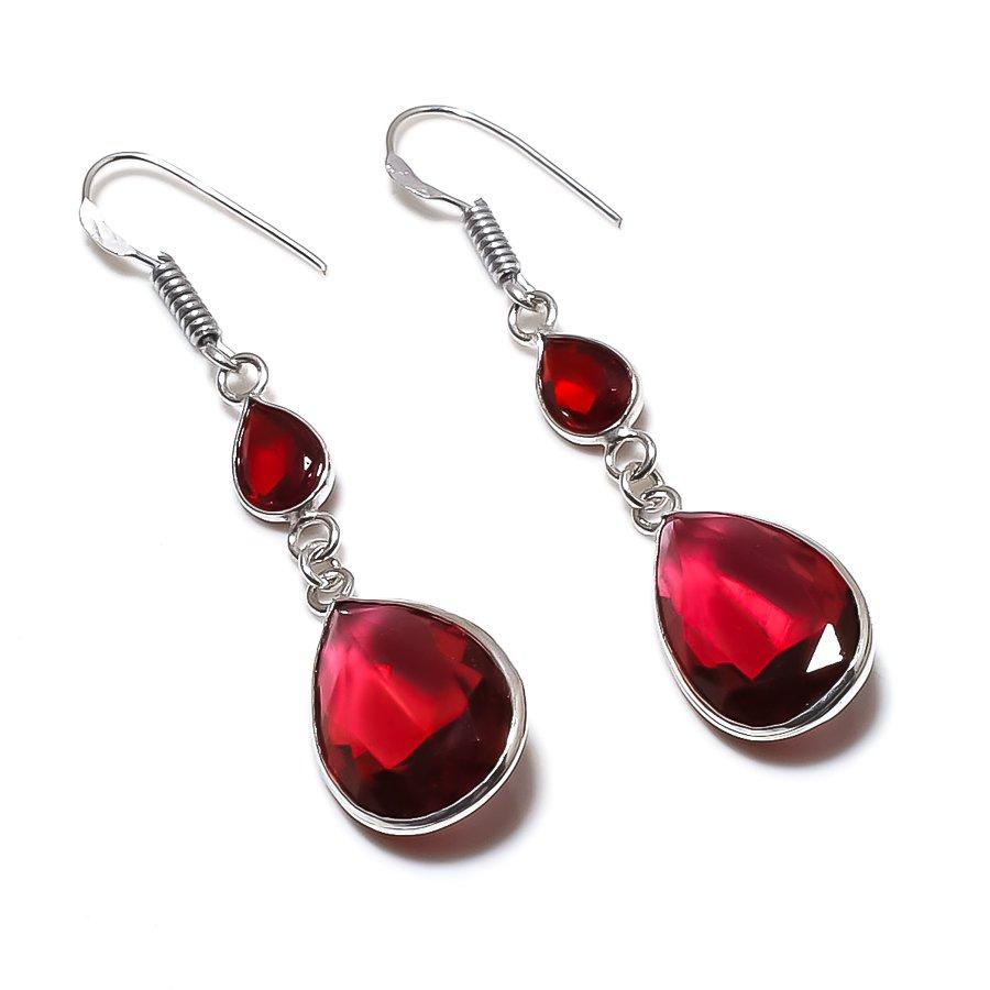 

Серьги из серебра 925 пробы с натуральным гранатом, ручной работы, 2,21 дюйма J0J46