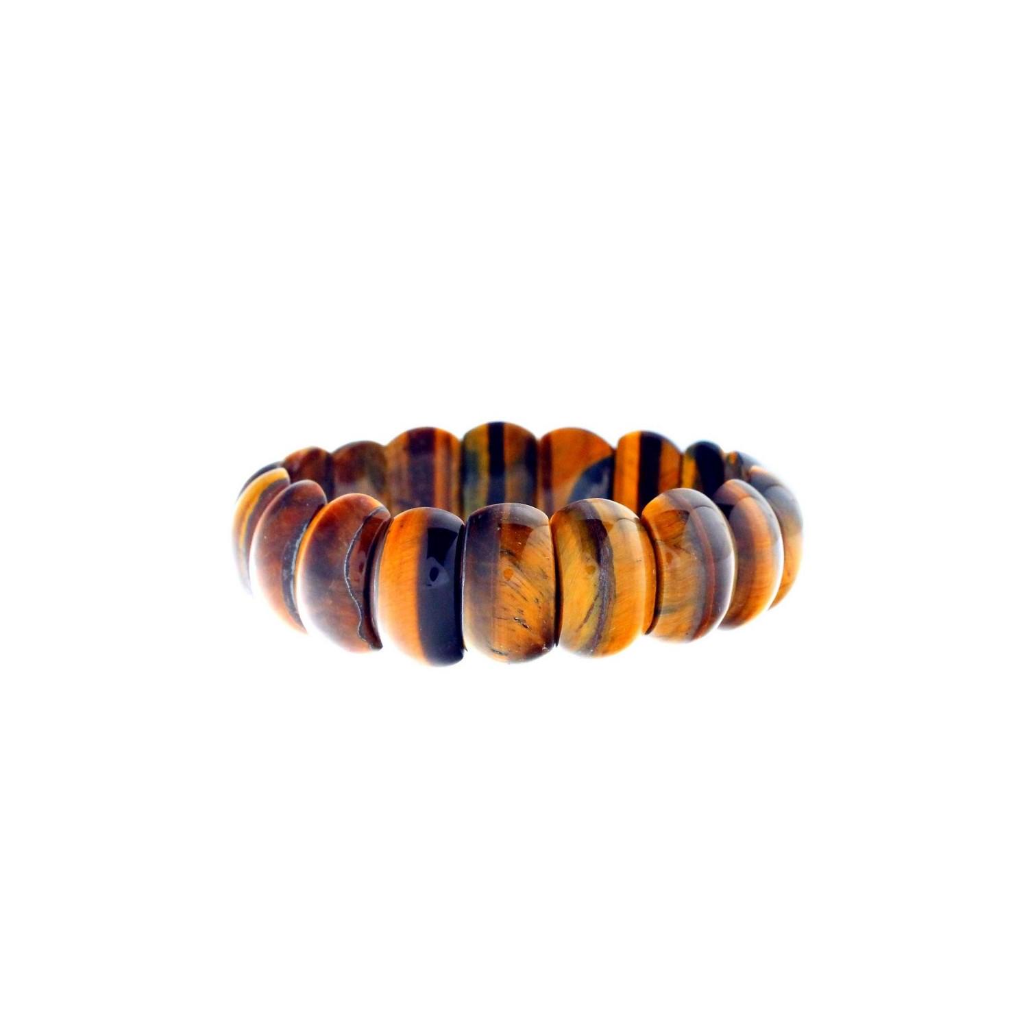 Gros bracelet manchette batonnets en oeil de tigre- 20cm - 2cm hauteur