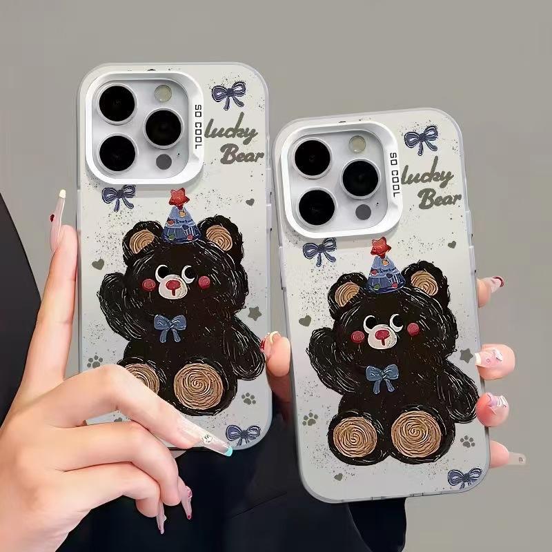 The new cute bear is suitable for iphone17 mobile phone case Apple 15promax/16 anti-drop 13pro12mini.