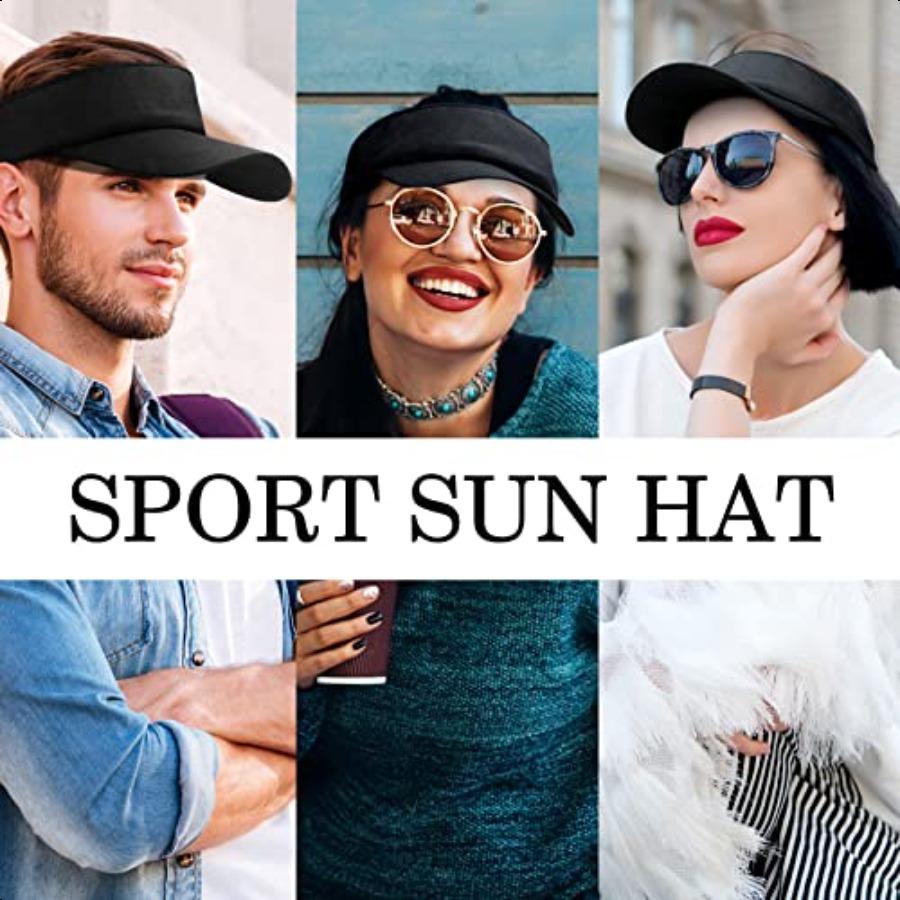 24 Pieces UV Protection Visors for Women Men Sports Outdoor Sun Visor Hat Black Visor Adjustable Beach Cap for Outdoor Tennis R