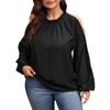 Plus Size Women's Shirt Solid Color Strapless Lantern Sleeve Tops Ruffle Blouse