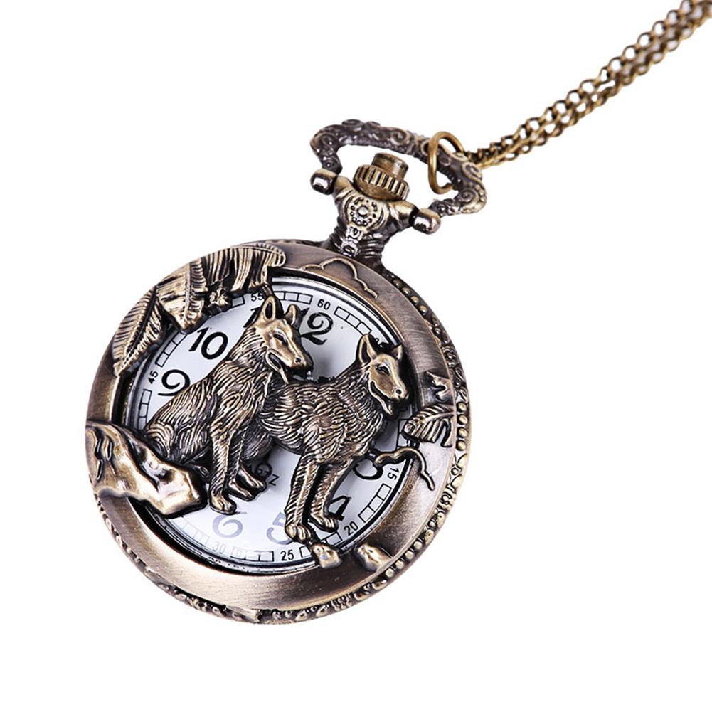 Retro Bronze Dog Quartz Pocket Watch with Necklace Chain Women Mens Cool Pendant Clock Classic Quartz Pocket Watches