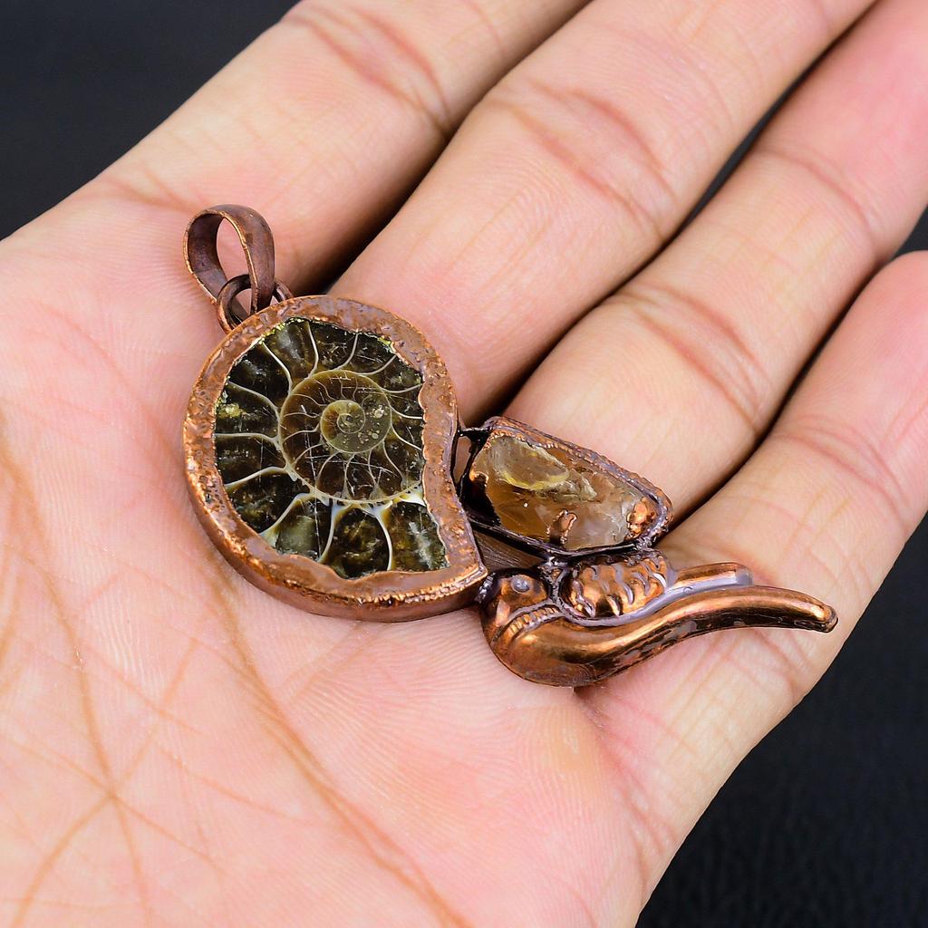 Ammonite Fossil Jewelry, Copper Electroformed Pendant Handmade Gemstone Jewelry, Gifts For Wife Brand New Pendant