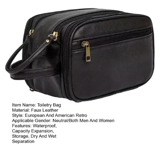 Faux Leather Toiletry Bag Large Water-resistant Bathroom Shaving Pouch Travel Grooming Organizer for Men Women