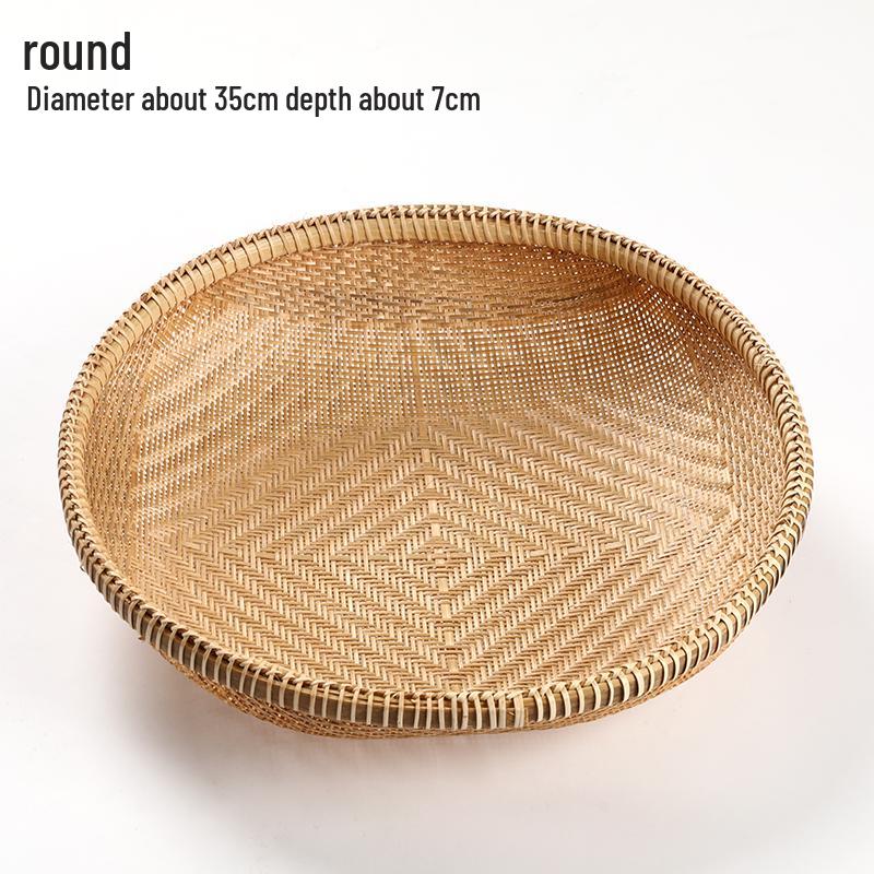 Handmade Bamboo Woven Basket for Fruits and Snacks - Round Living Room Storage Tray
