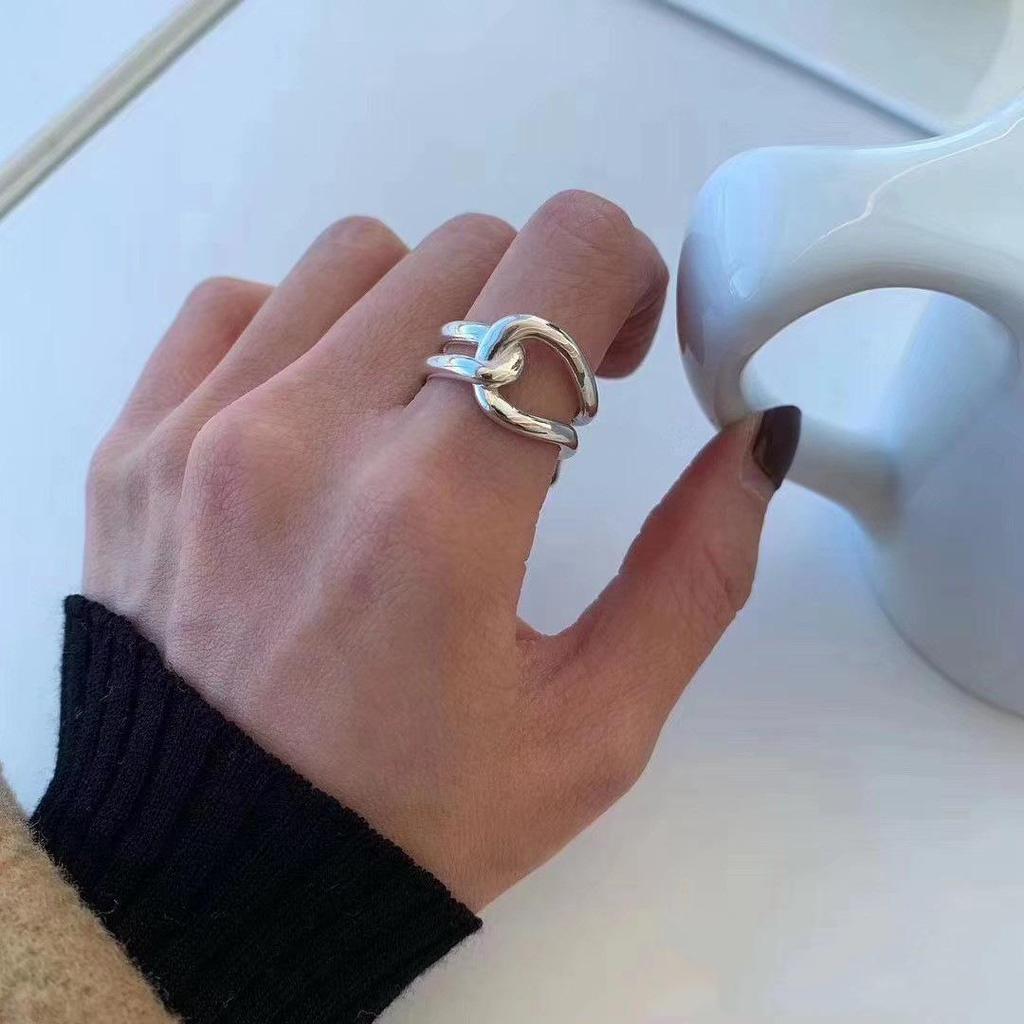 Minimalist Geometric Rope Knot Adjustable Ring for Women - Trendy Cold Style Index Finger Accessory