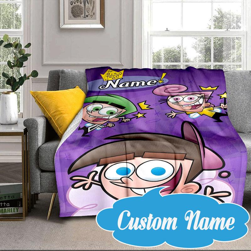 Custom Name Friendship Adventures OddParents Blanket bed sofa Blanket Flannel Blanket for Camping, Hiking, Picnic Essentials,gift for Fan family