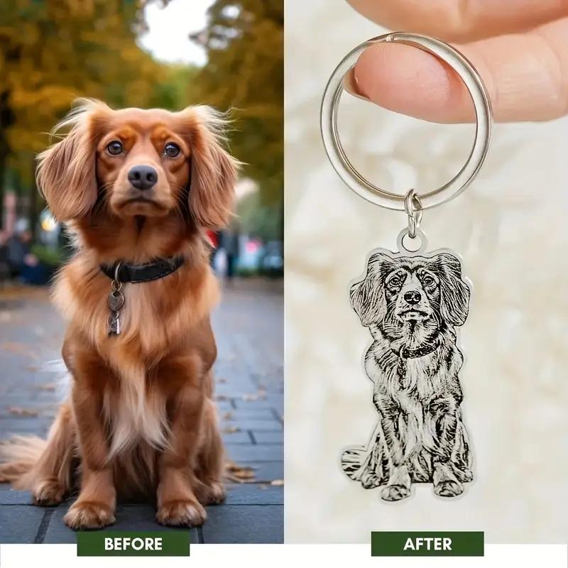 Custom Engraved Pet Memorial Keychain , Dog Cat Horse Bird Portrait, Durable Pet Lover Gift ,Pet Memorial Jewelry