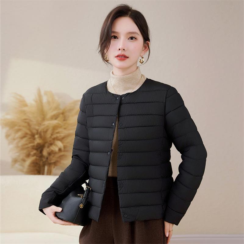 Down cotton liner women's winter short wear light and slim collarless jacket with fashionable warm small cotton-padded jacket