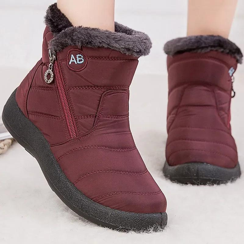 Women's Boots Winter Womens Comfortable Ankle Boots Fashion with Fur Shoes for Women Low Heels Waterproof Snow Boots Botas Mujer