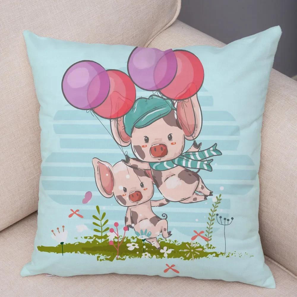 Cute Cartoon Pet Pig Pillowcase Decorative Animal Cushion Cover Children's Room Sofa Home