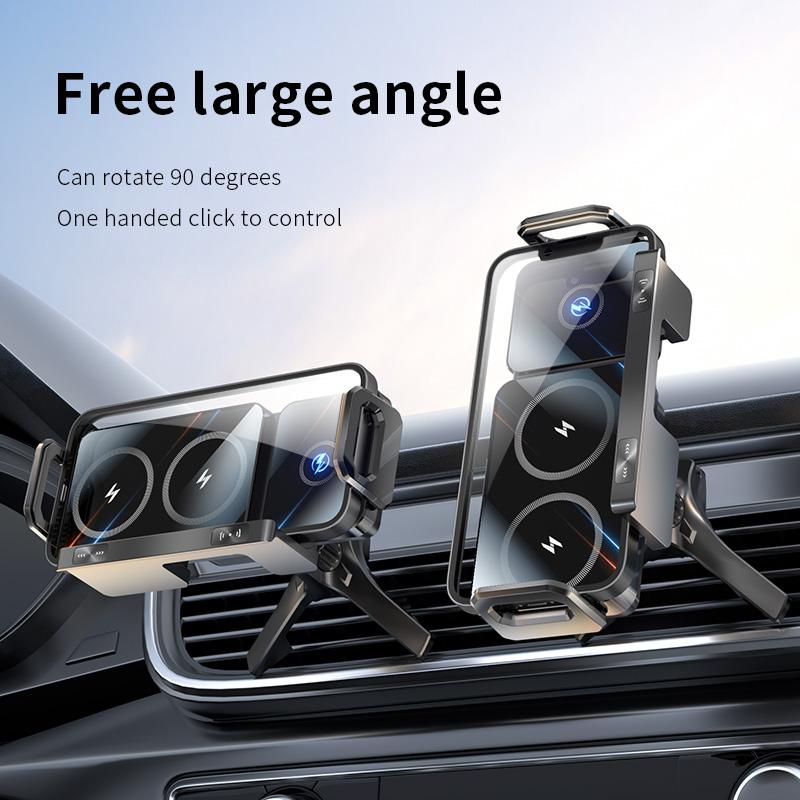Dual Coil High Intelligent Mobile Phone/Pad Holder Magnetic Phone Holder for Car Auto Rotating Phone Holder Wireless Car Charger