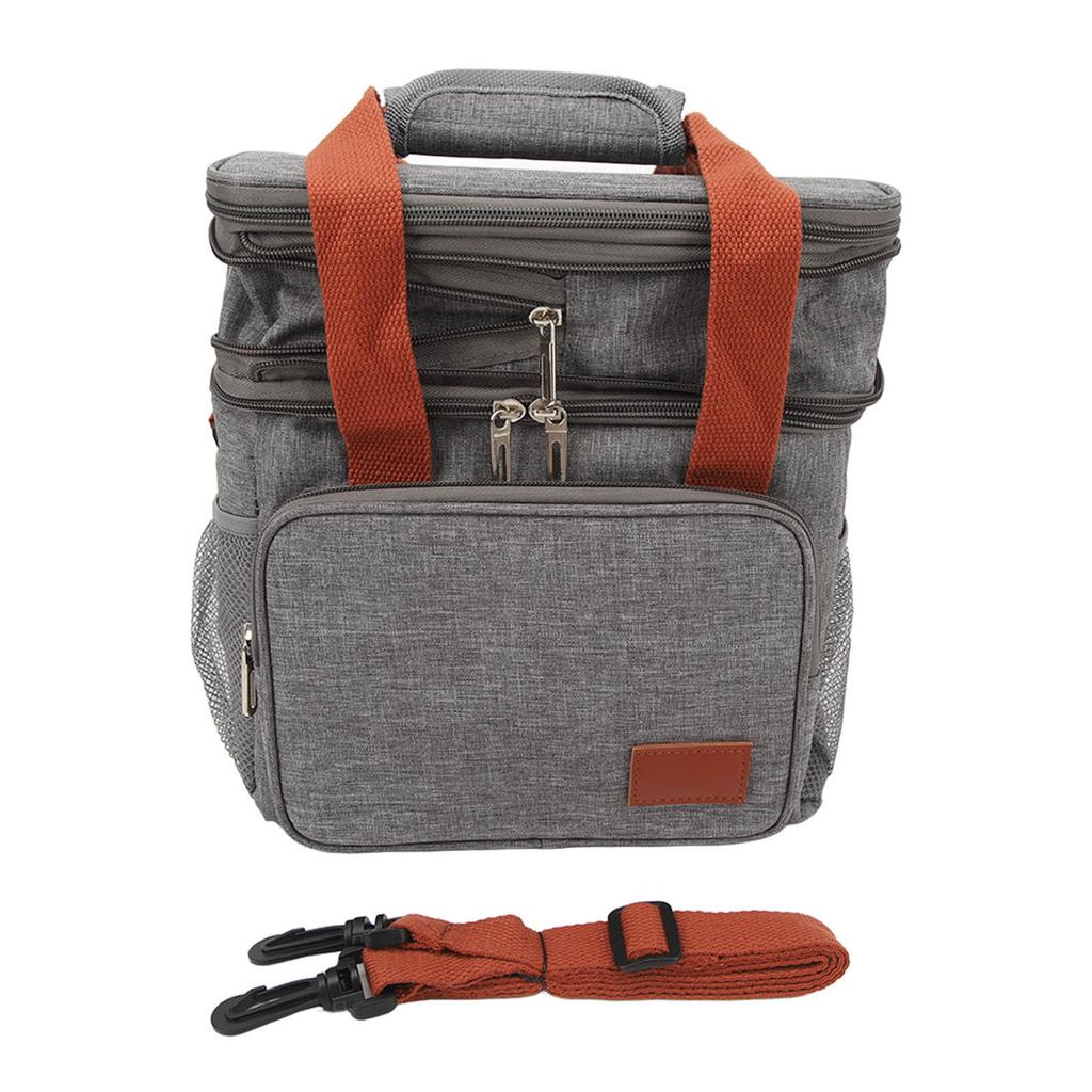 Insulated Lunch Carry Bag Double Layer Large Capacity Leak Proof Oxford Cloth Aluminum Foil with Shoulder Belt Cooler