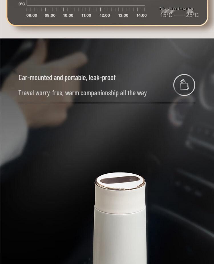 Supor Thermal Mug, High Vacuum Insulated, Copper Core, 316L Stainless Steel, LED Temperature Display, KC43HW10.