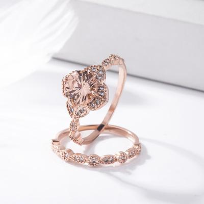 1 Set Women Wedding Ring Set Sparkling Anti-rust Exquisite Geometric Electroplated Decorative Reflective Cubic