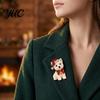 Holiday Party Accessory 1/2Pcs Christmas Yorkshire Terrier Dog Brooch, Santa Hat Puppy Lapel Pin with Rhinestones Rhinestones, Animal Badge for Coats
