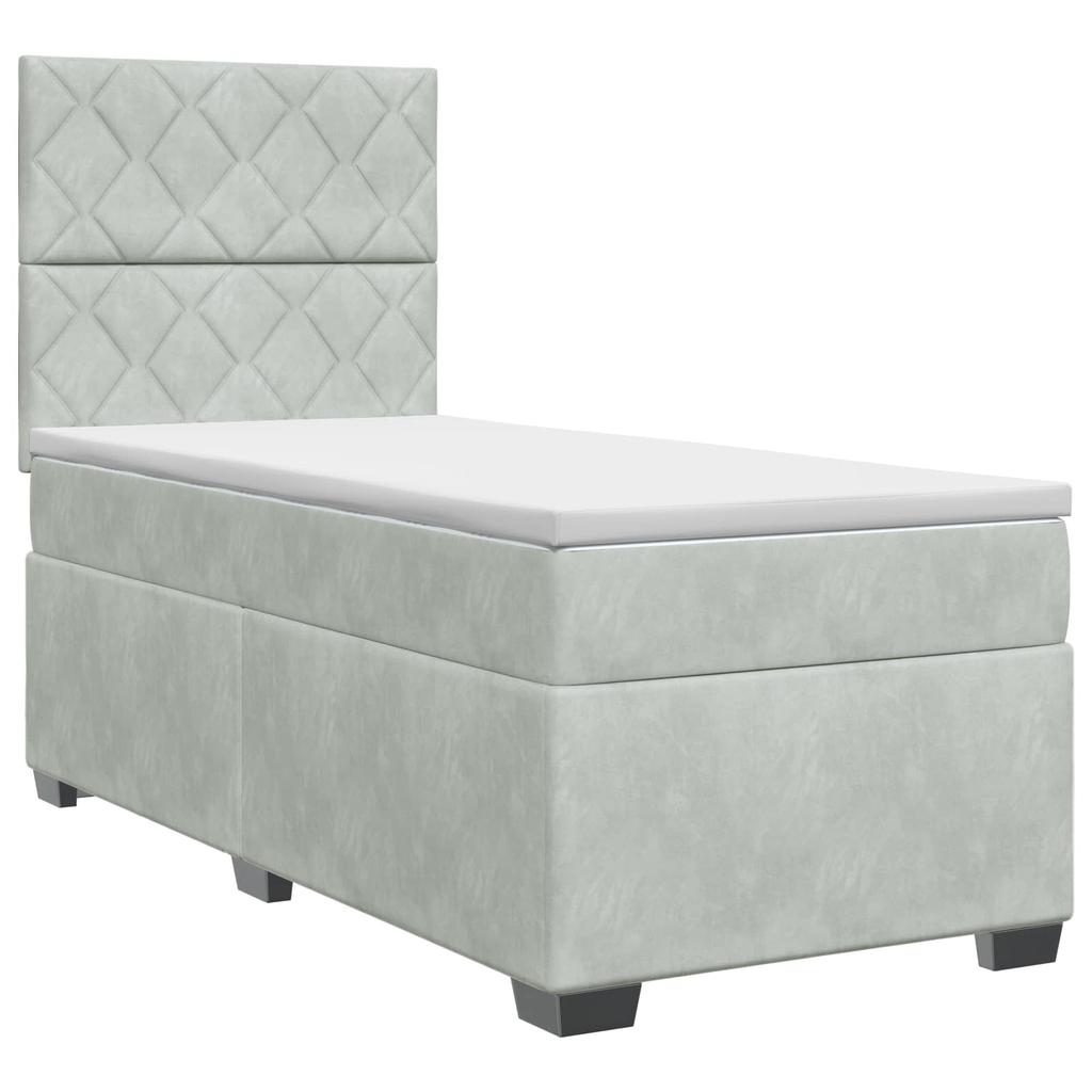 Box Spring Bed with Mattress Light Gray 80 X 200 Cm Velvet