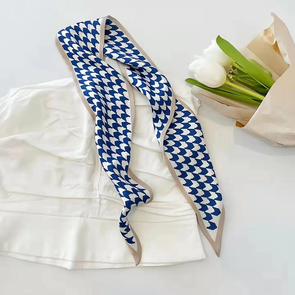 Small White And Tender Green Silk Scarf For Women, Thin Streamer, Headband, Hair Tie, Bag Decoration Long