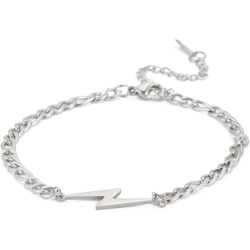 Lightning Bolt Bracelet for Men Women Lightning Flash Thunder Charm Dainty Beaded Bracelets Stainless Steel Layered Chain Bracelets Jewelry Gifts серебряный