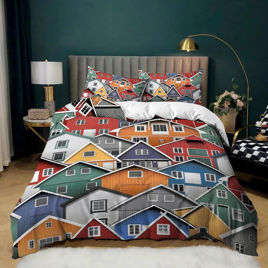 3D Quilt Cover Art Color House Three-Piece Wish
