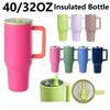 32/40oz Stainless Steel Straw Insulated Water Bottle Thermal Coffee Car Cup Cold Hot Mugs Large Vacuum Flask for Outdoor Travel