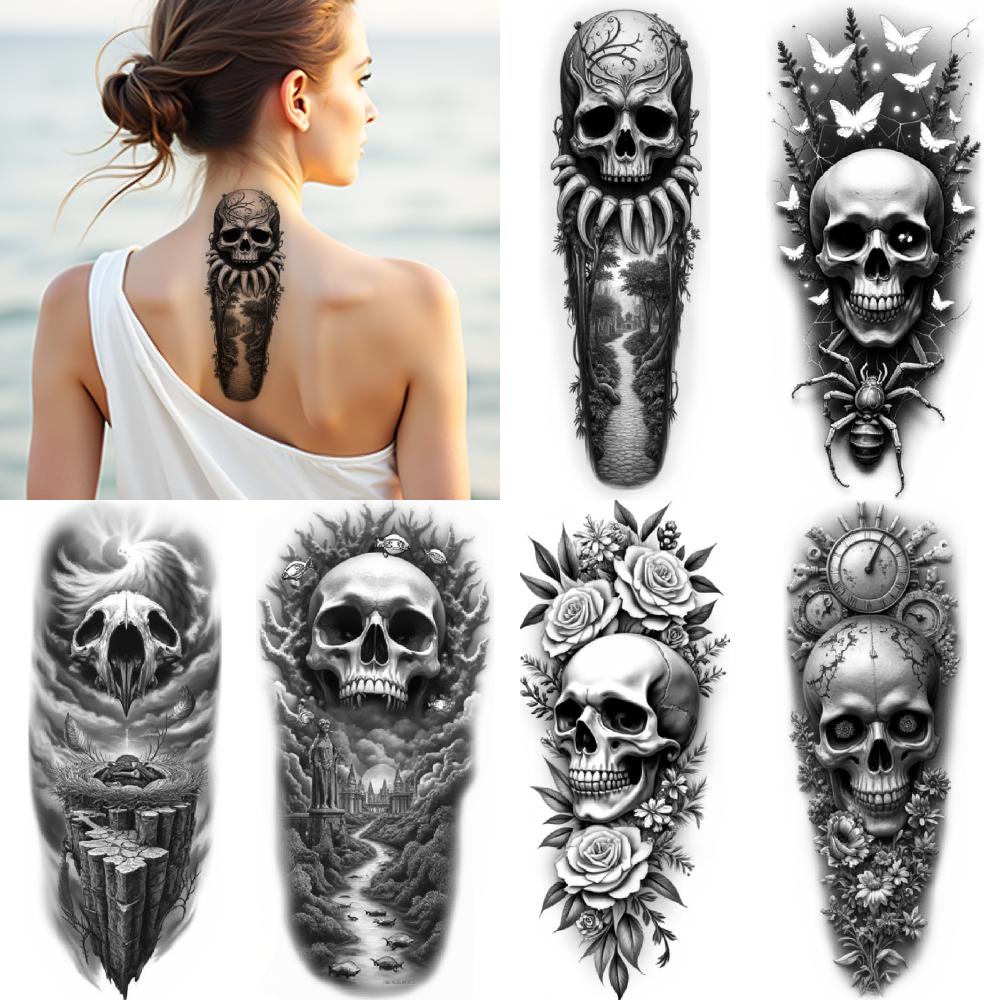 3pcs Temporary Tattoo Roses Black And Grey Realism Spider Butterflies Waterproof Long-lasting Body Stickers Thorns For