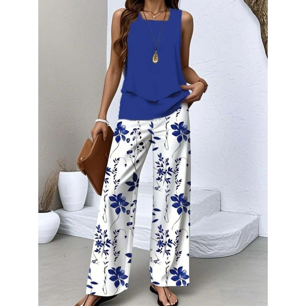 Novedades de Primavera y Verano, Conjuntos Casuales, Estampados de Moda, Ropa de Mujer sin Mangas, Chalecos de Doble Capa, Colores Lisos, Conjuntos Estampados