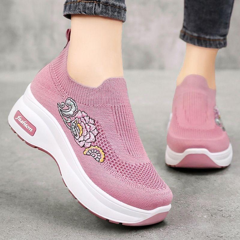Shoes, Shoes, New Muffin-sole Heightening Shoes, Mom Shoes, Fly-weave Breathable Casual Shoes, Single Shoes