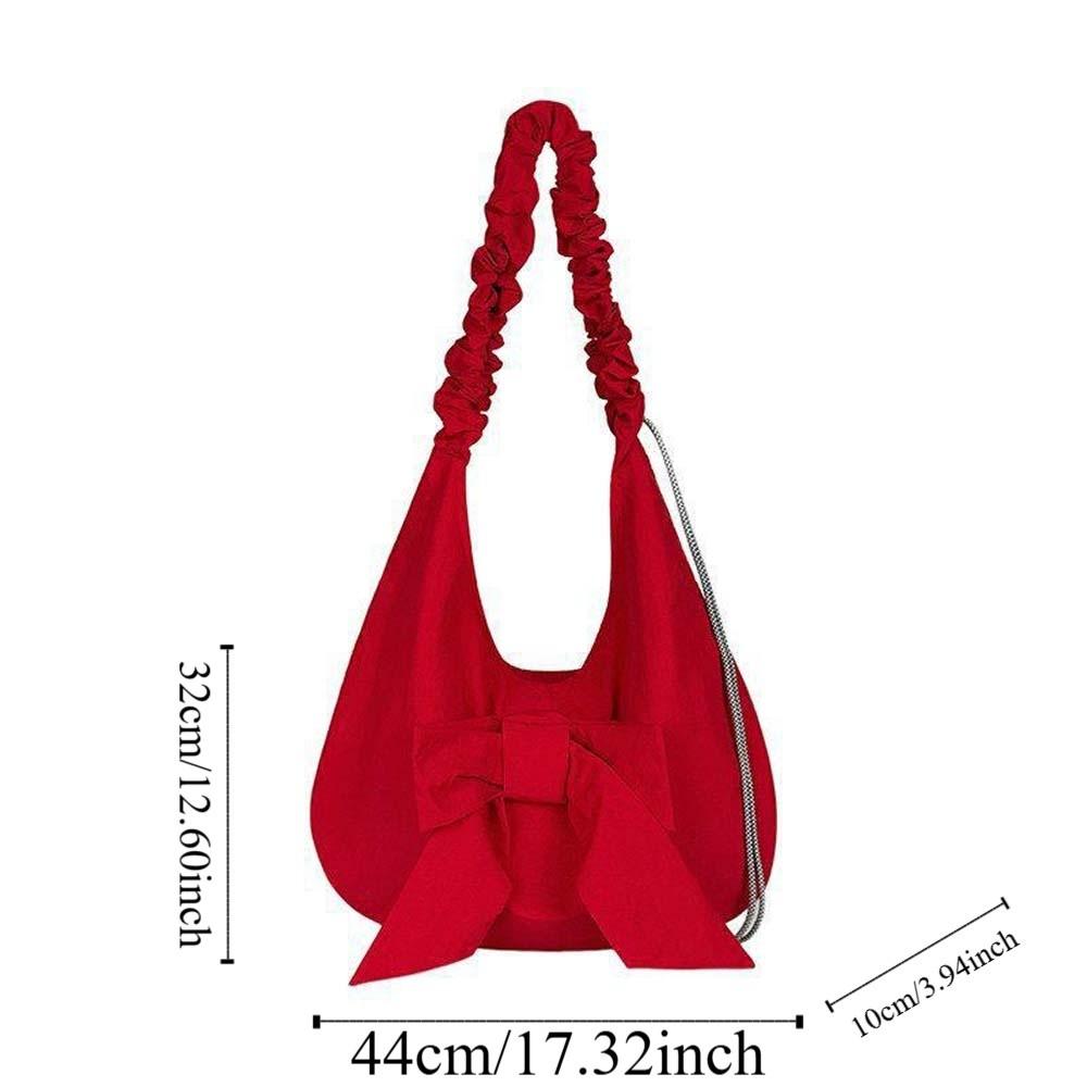 Solid Color Bow Decor Dumpling Bag Tote Large Capacity Pleated Strap Crossbody Bag Nylon Polyester Korean Sweet Shoulder Pouch