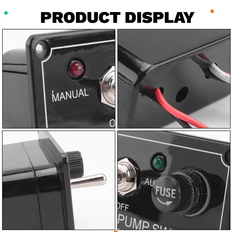 AEE5-DC 12V Fused Marine Bilge Pump Switch Panel With LED Indicator Light Manual/Off/Auto 3-Way Toggle Switch